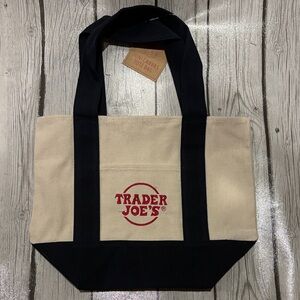Trader Joe's Canvas Tote Bag - navy and Cream new with tags embroidered